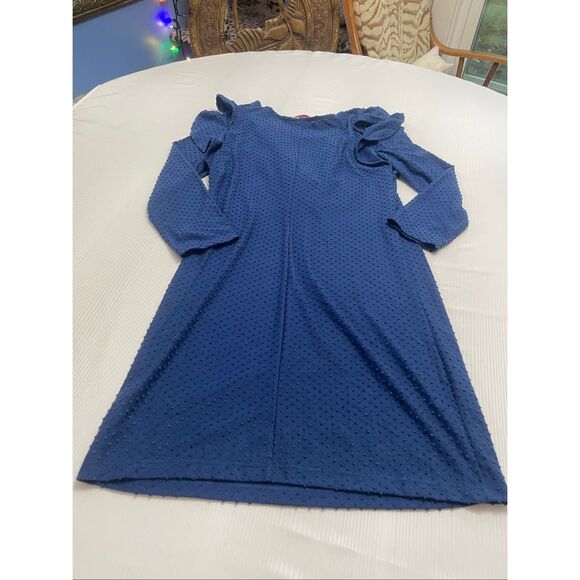 Lilly Pulitzer Pheby Oyster Bay Navy Blue Cozy Knit Swiss Dot Ruffle Dress Small - Picture 6 of 7
